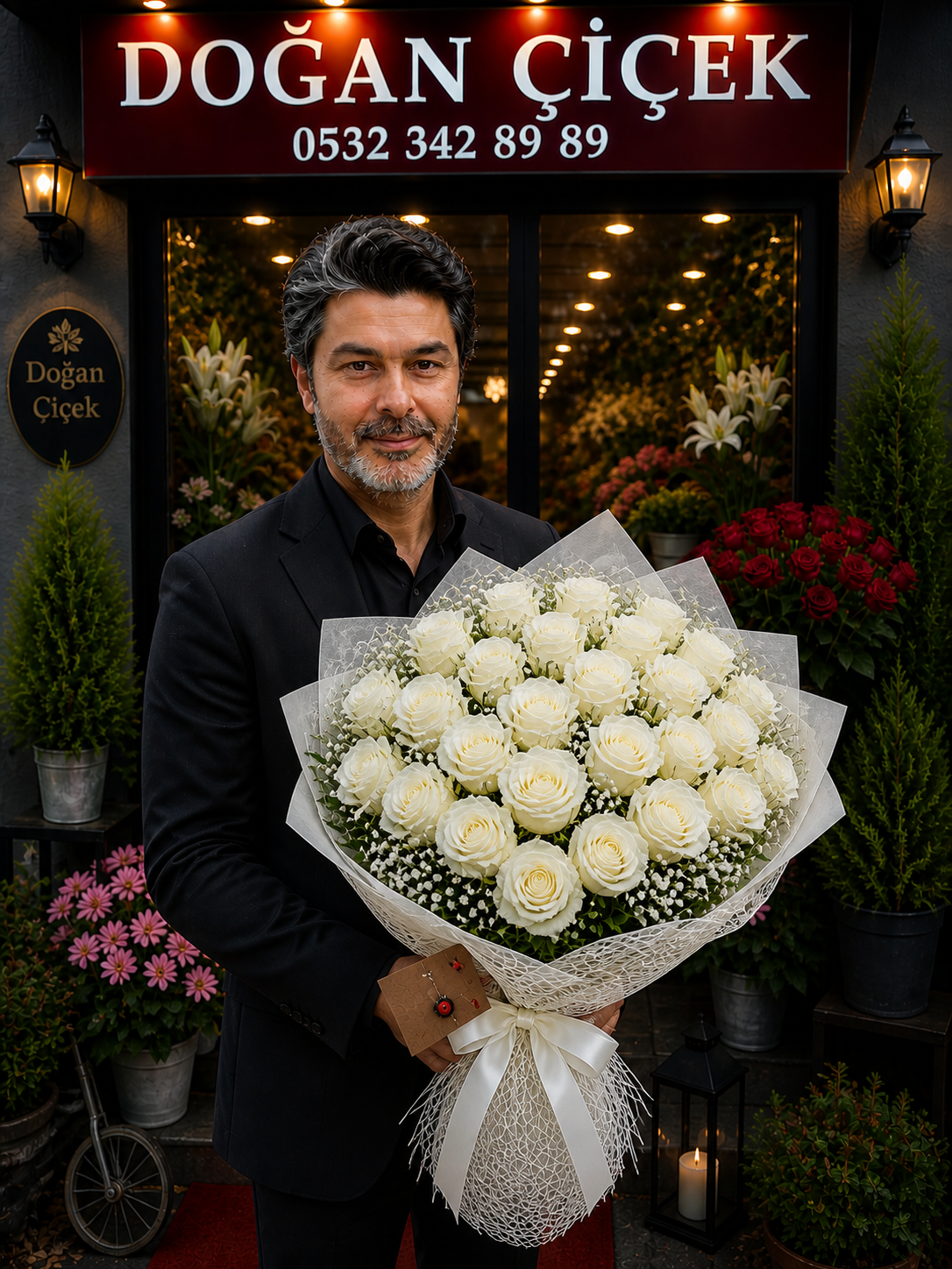 25 Beyaz Gül Buketi